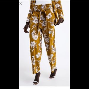 Zara high waisted golden floral paper bag pants xs